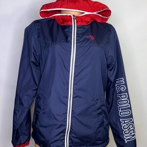 U.S. Polo Assn. Women’s Full-Zip Windbreaker Jacket – Navy/Red, Size Small